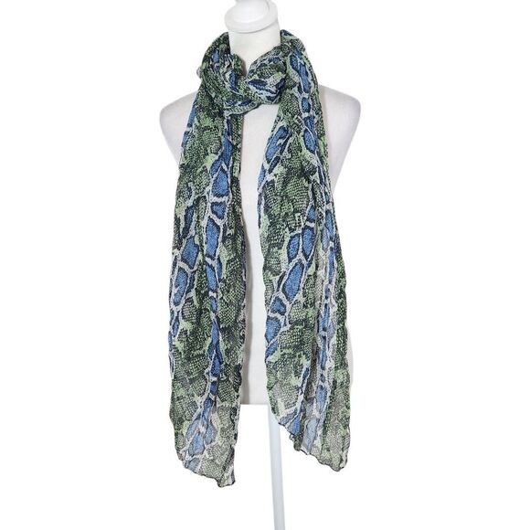 Colorful Snakeskin Scarf Blue and Green Wrap Scarf with Beautiful Snakeskin Prin - Picture 1 of 4